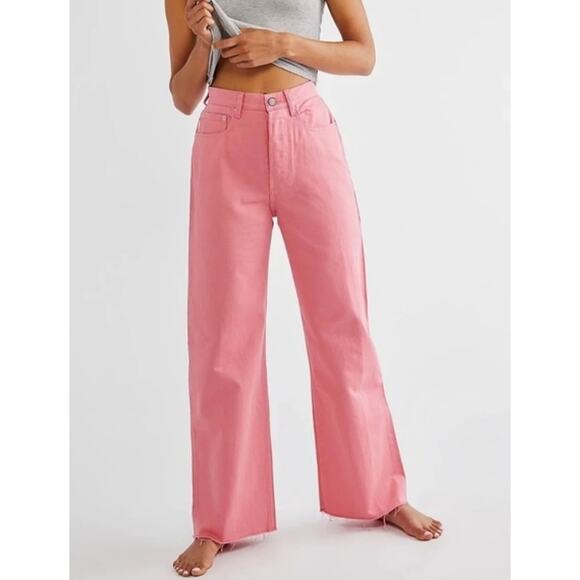 BOYISH The Charley Wide Leg in Pretty in Pink Coral Jeans High Rise Sz 27 New - Picture 1 of 13